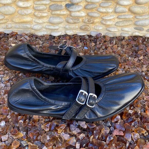 NIB New Free People Black Leather Gemini Ballet Flats w/Silver Buckles Sz 7.5 - Picture 8 of 12